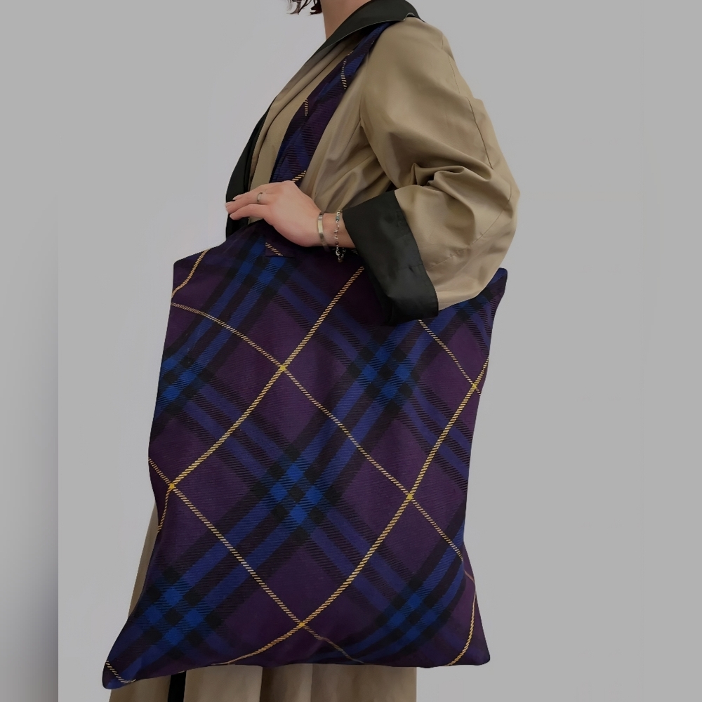Burberry Purple and Blue Checkered Tote